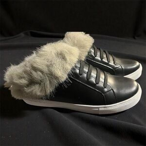 New Women's Black Faux Fur Sneakers never worn bought wrong size